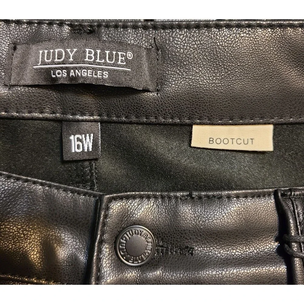 Judy Blue Womens 16 Black Faux Leather Bootcut Tummy Control High Rise Pants - Picture 6 of 16